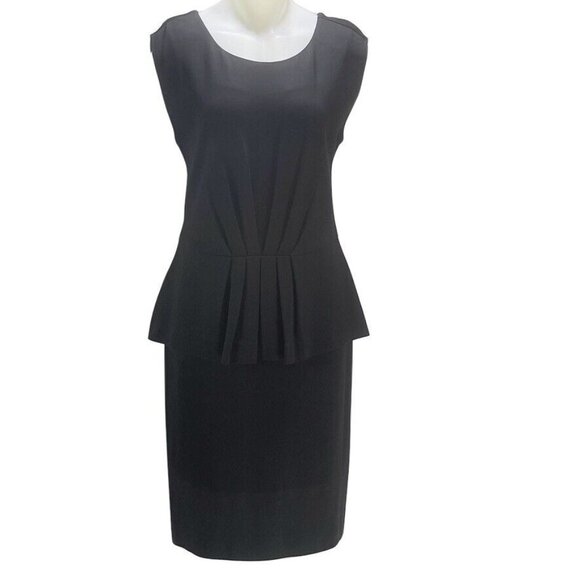 TAYLOR Dress Women's Size10 Sheath Black Stretch Ponte Peplum Pencil Midi - Picture 12 of 13